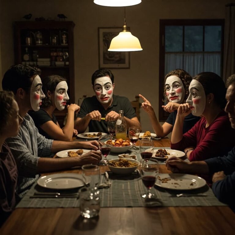 Família reunida, mas com tensão no ar.
